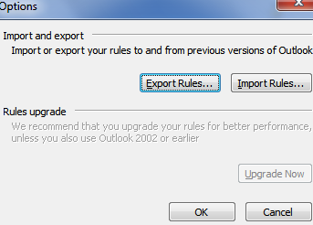 options dialog box to backup outlook rules